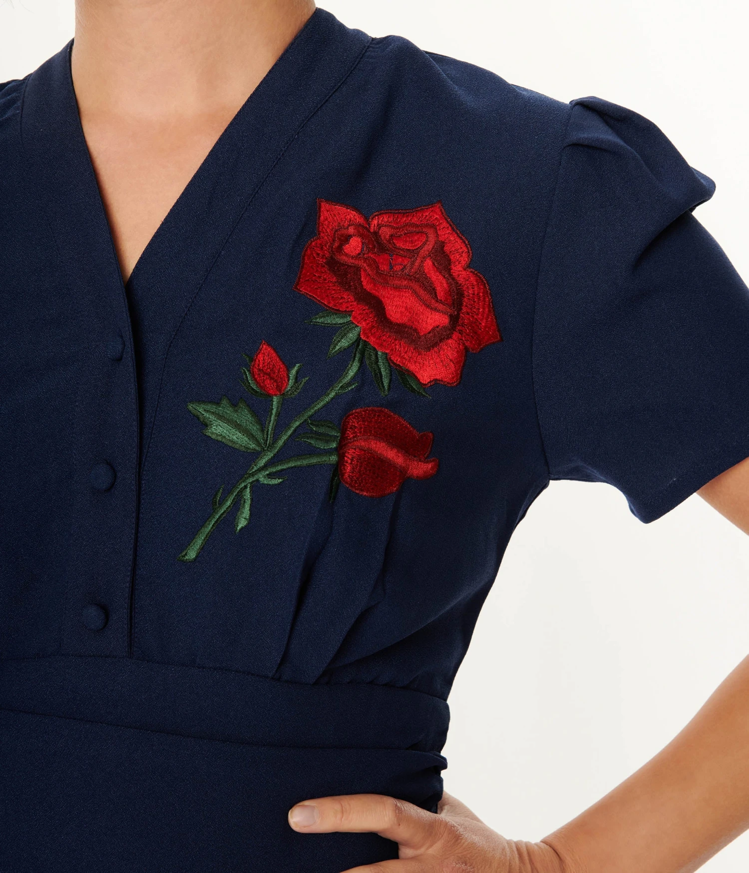 Navy & Rose Embroidered Swing Dress - Image 2