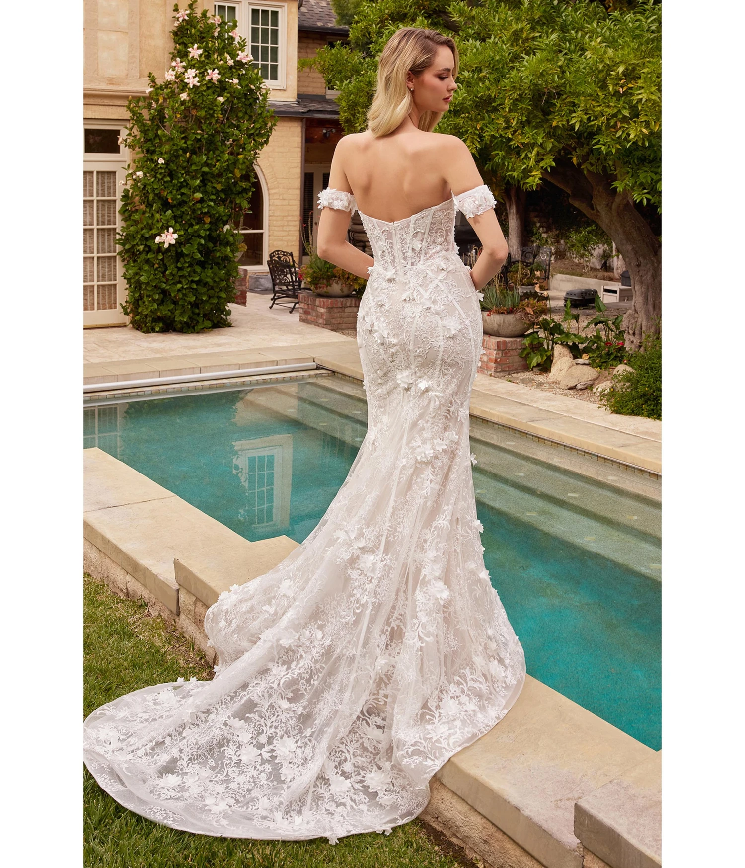 Cinderella Divine Off White Floral Lace Bridal Trumpet Gown With Removable Overskirt - Image 4