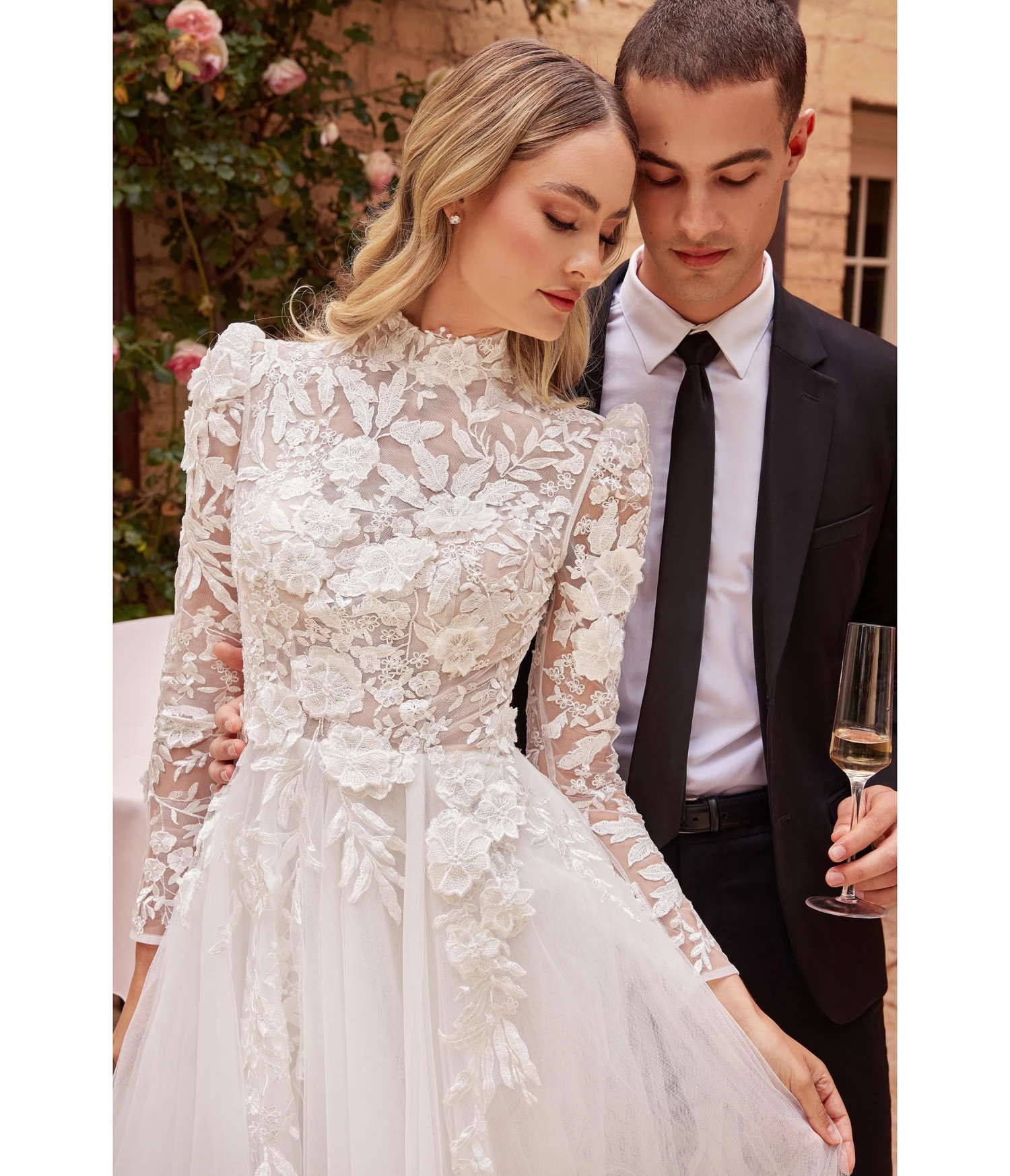 Cinderella Divine Off White Floral Long Sleeve Wedding Ball Gown - Image 4