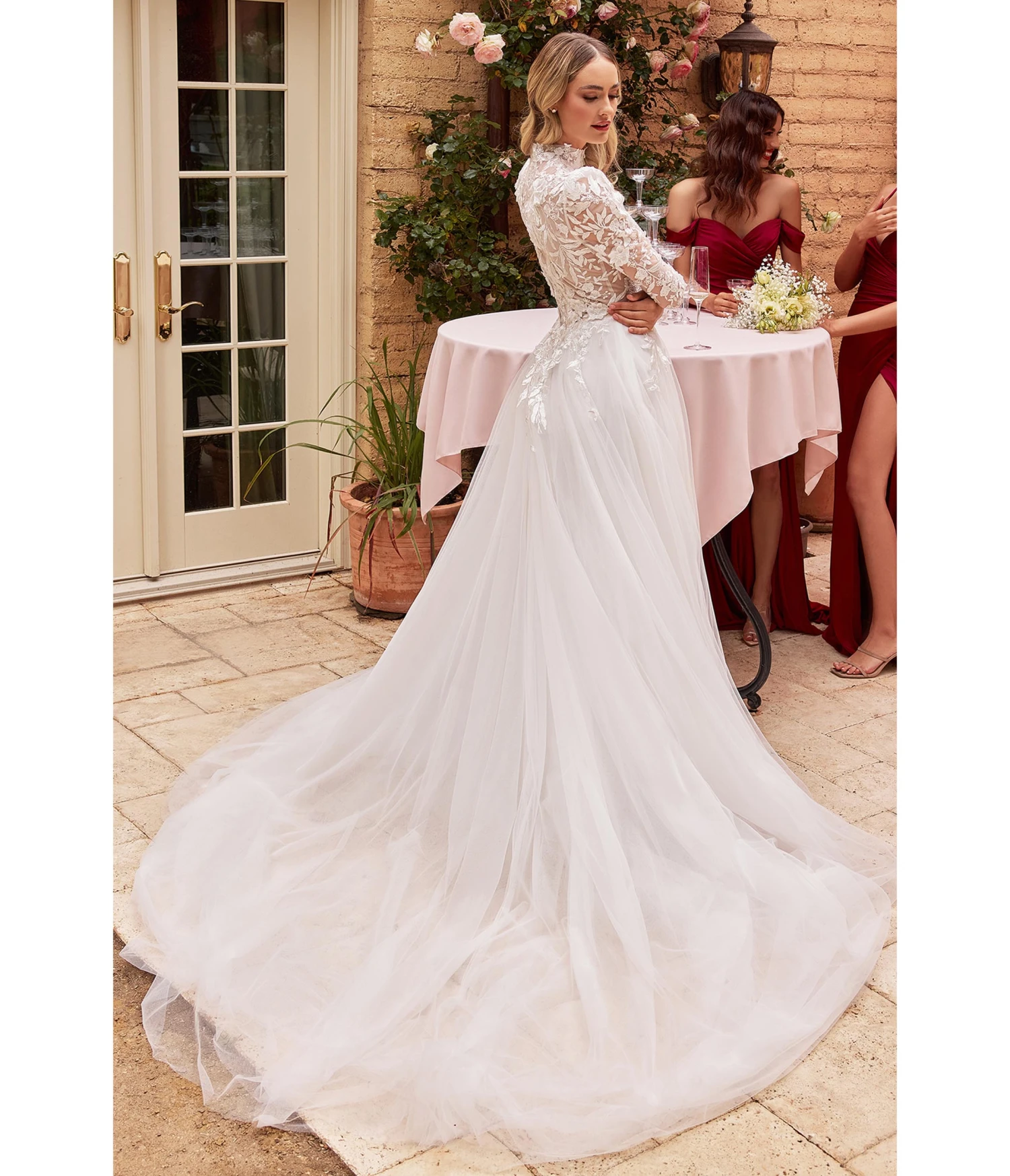 Cinderella Divine Off White Floral Long Sleeve Wedding Ball Gown - Image 2