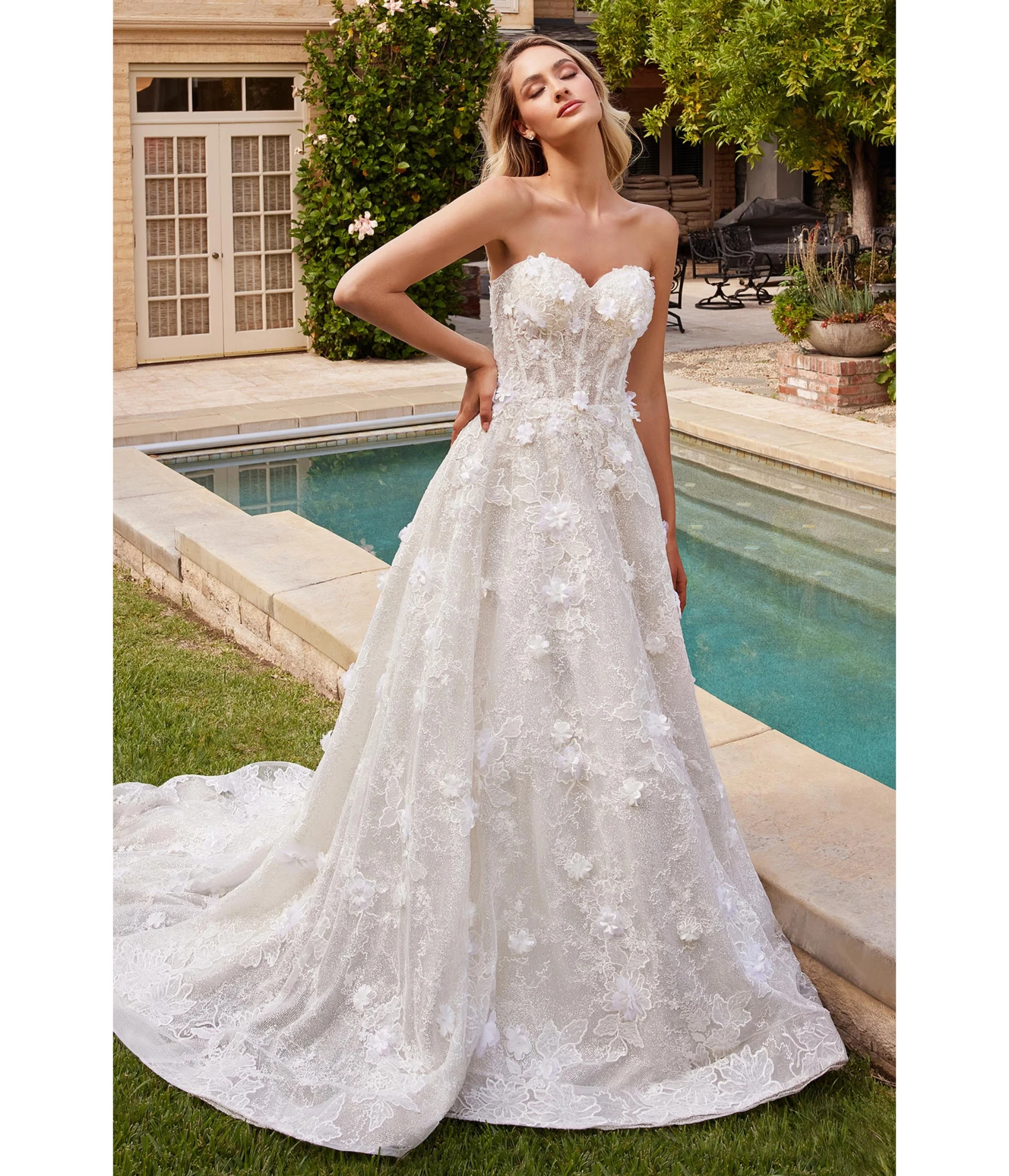 Cinderella Divine Off White Floral Strapless Bridal Ball Gown - Image 3
