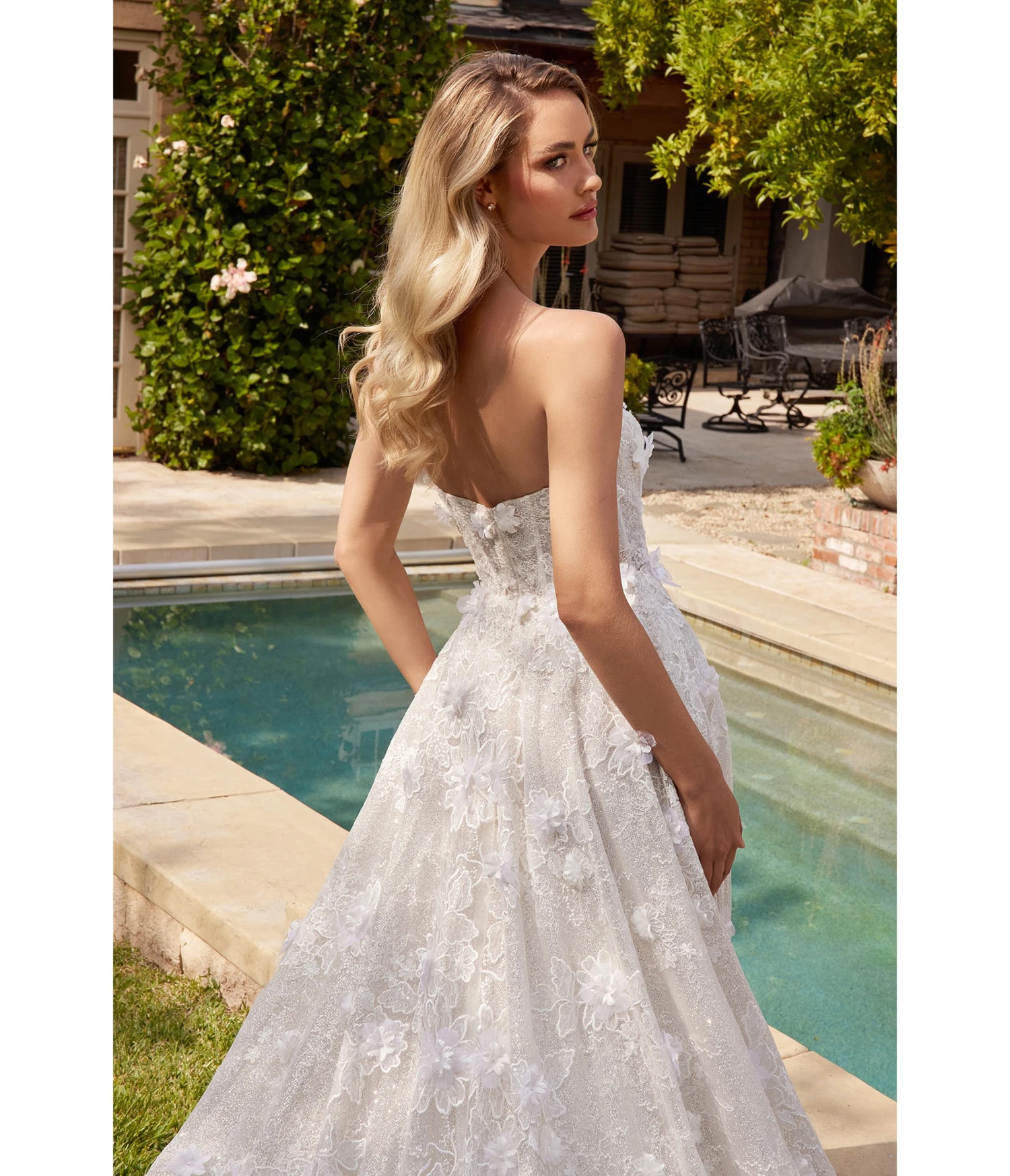 Cinderella Divine Off White Floral Strapless Bridal Ball Gown - Image 4