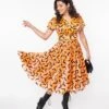 Orange & Black Bat Midori Swing Dress