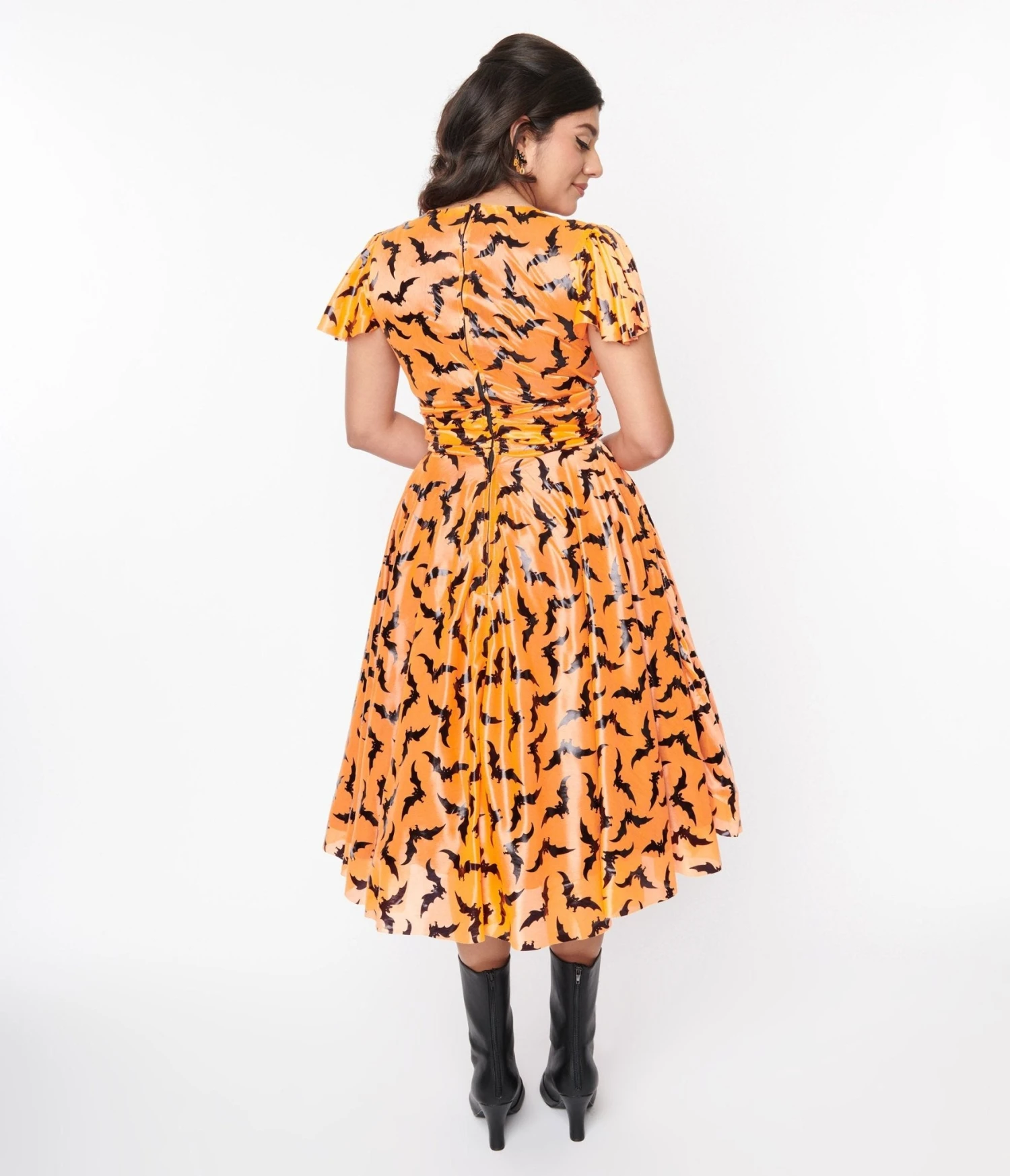 Orange & Black Bat Midori Swing Dress - Image 3