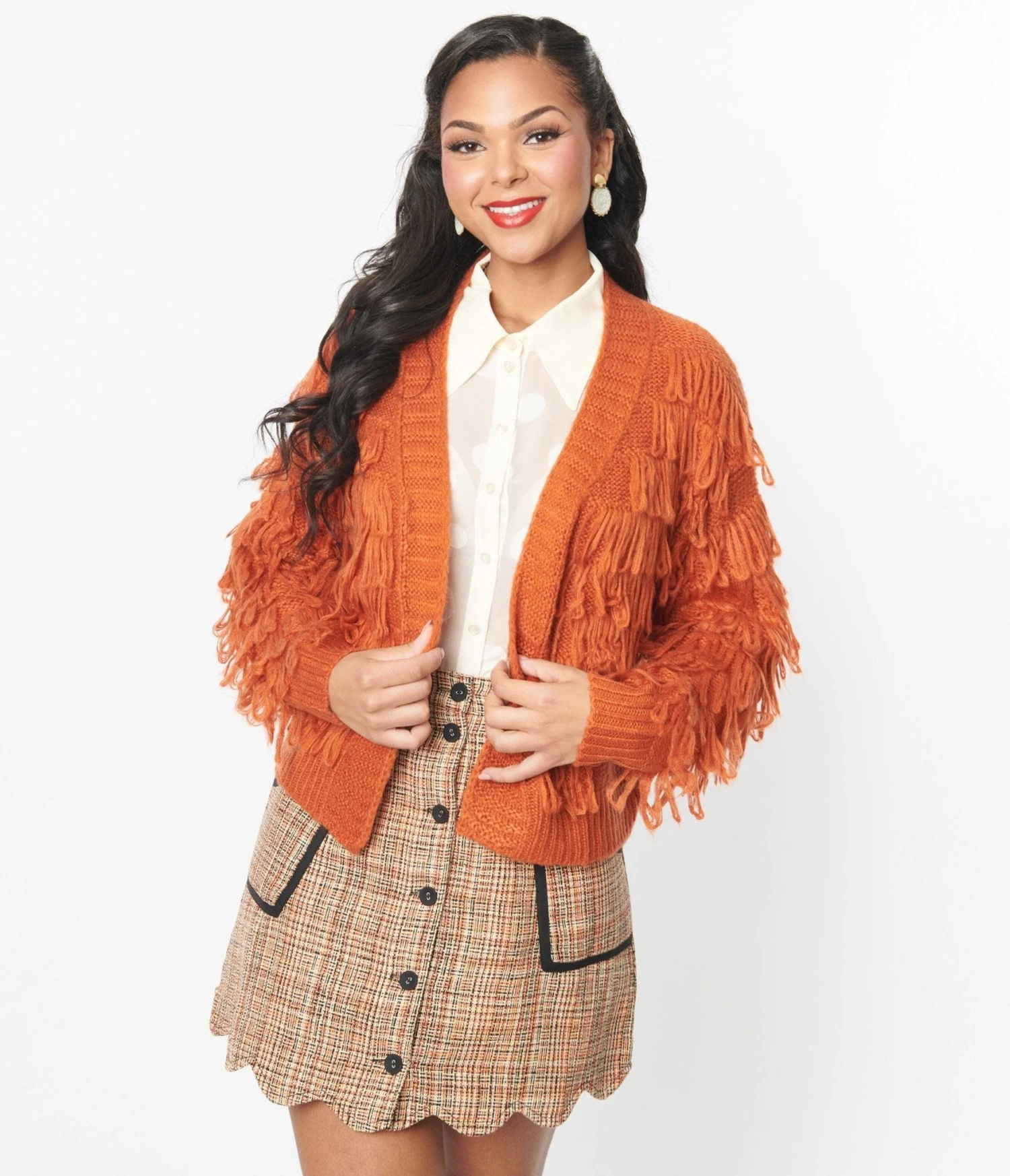 Orange Fringe Open Cardigan - Image 4