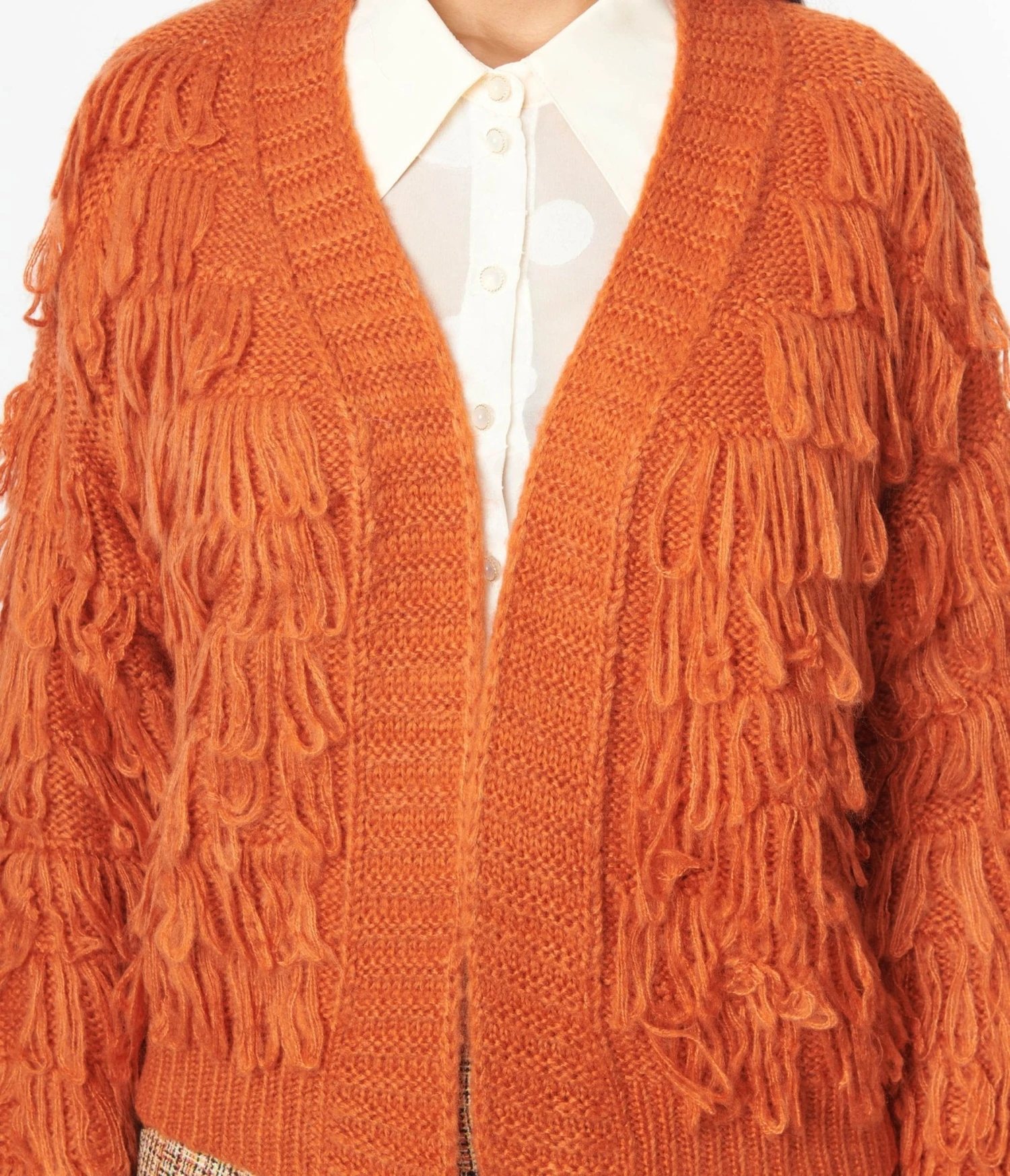 Orange Fringe Open Cardigan - Image 2
