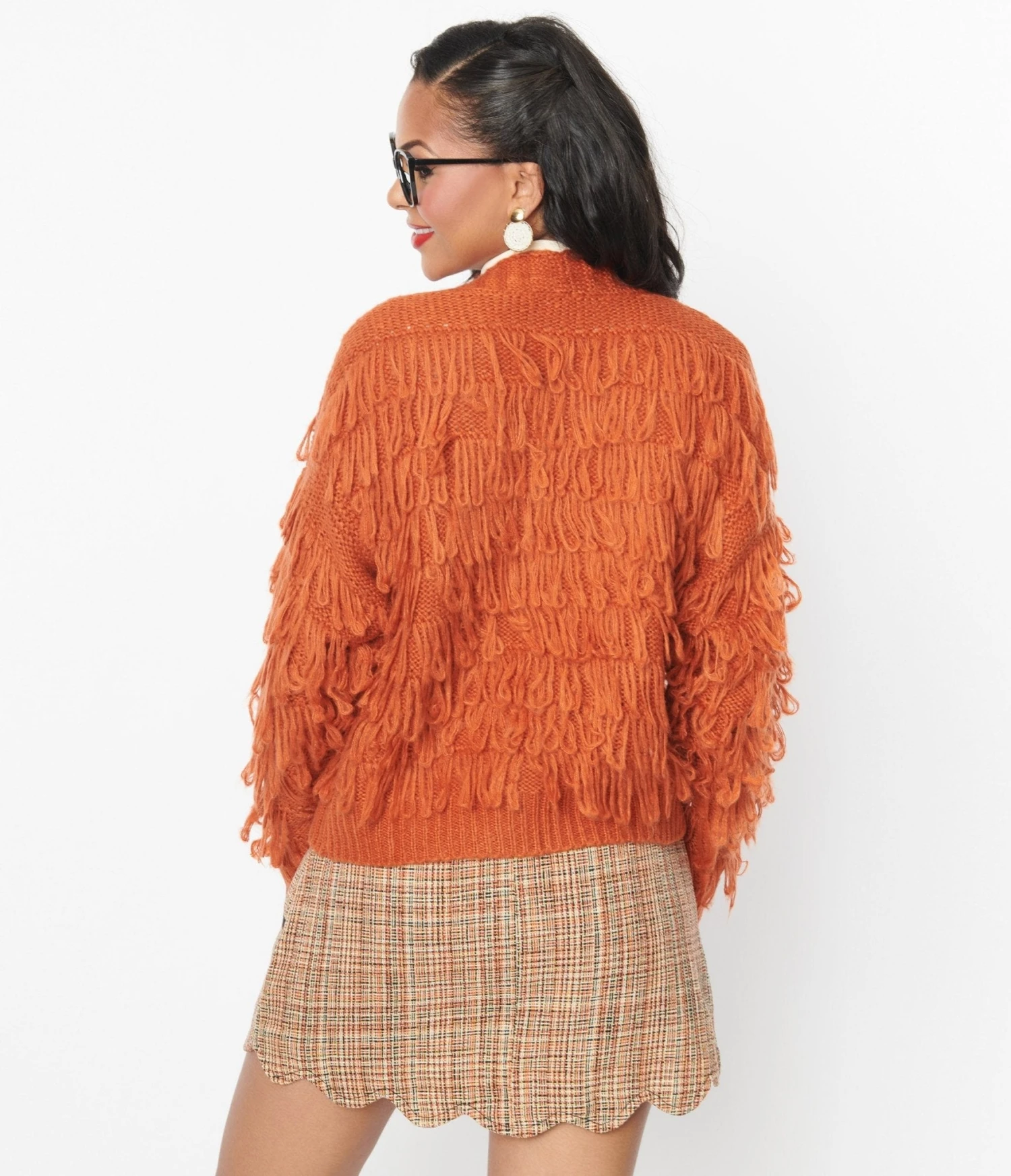 Orange Fringe Open Cardigan - Image 3