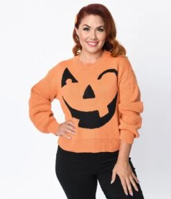 Orange Halloween Pumpkin Knit Sweater