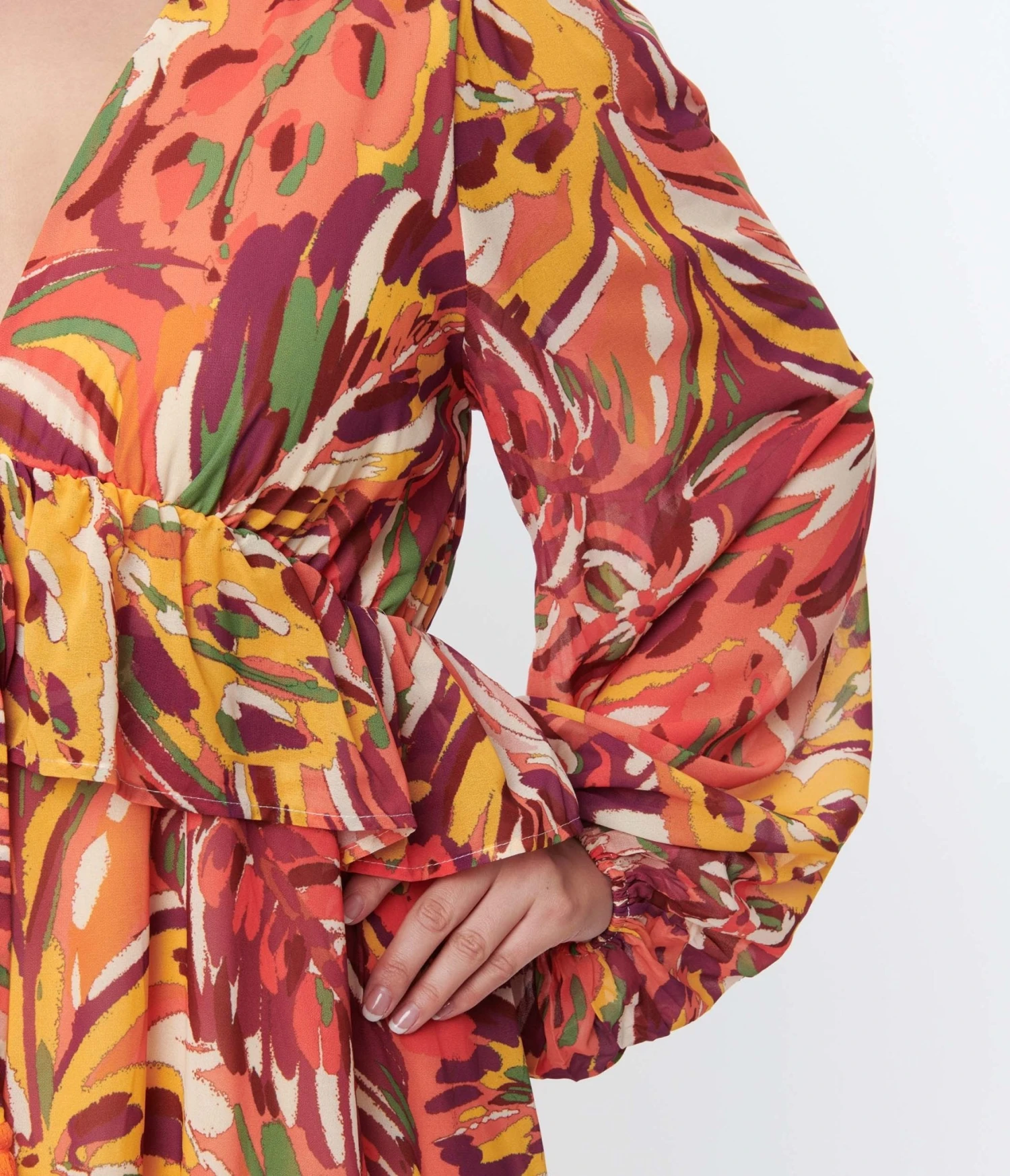 Orange & Multicolor Leaf Maxi Dress - Image 2