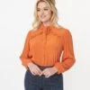 Orange Ruffle Yoke Bow Blouse