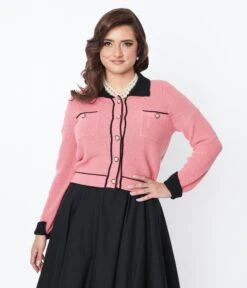 Pink & Black Contrast Knit Cardigan