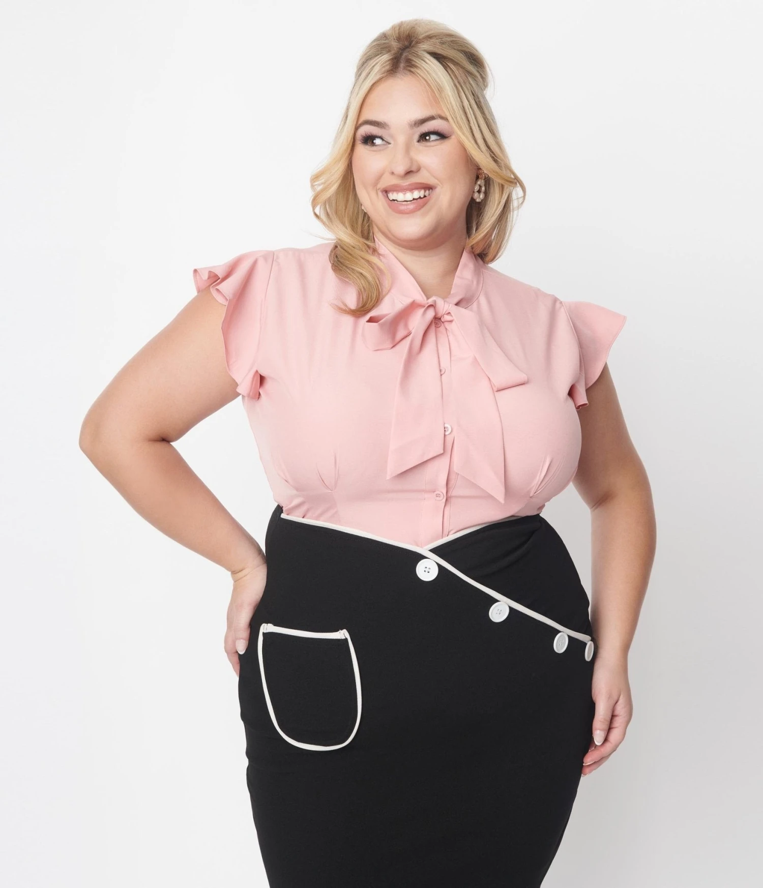 Pink Bow & Flutter Sleeve Blouse - Image 3