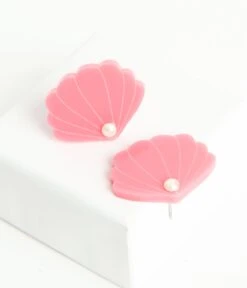 Pink Shell & Pearl Stud Earrings