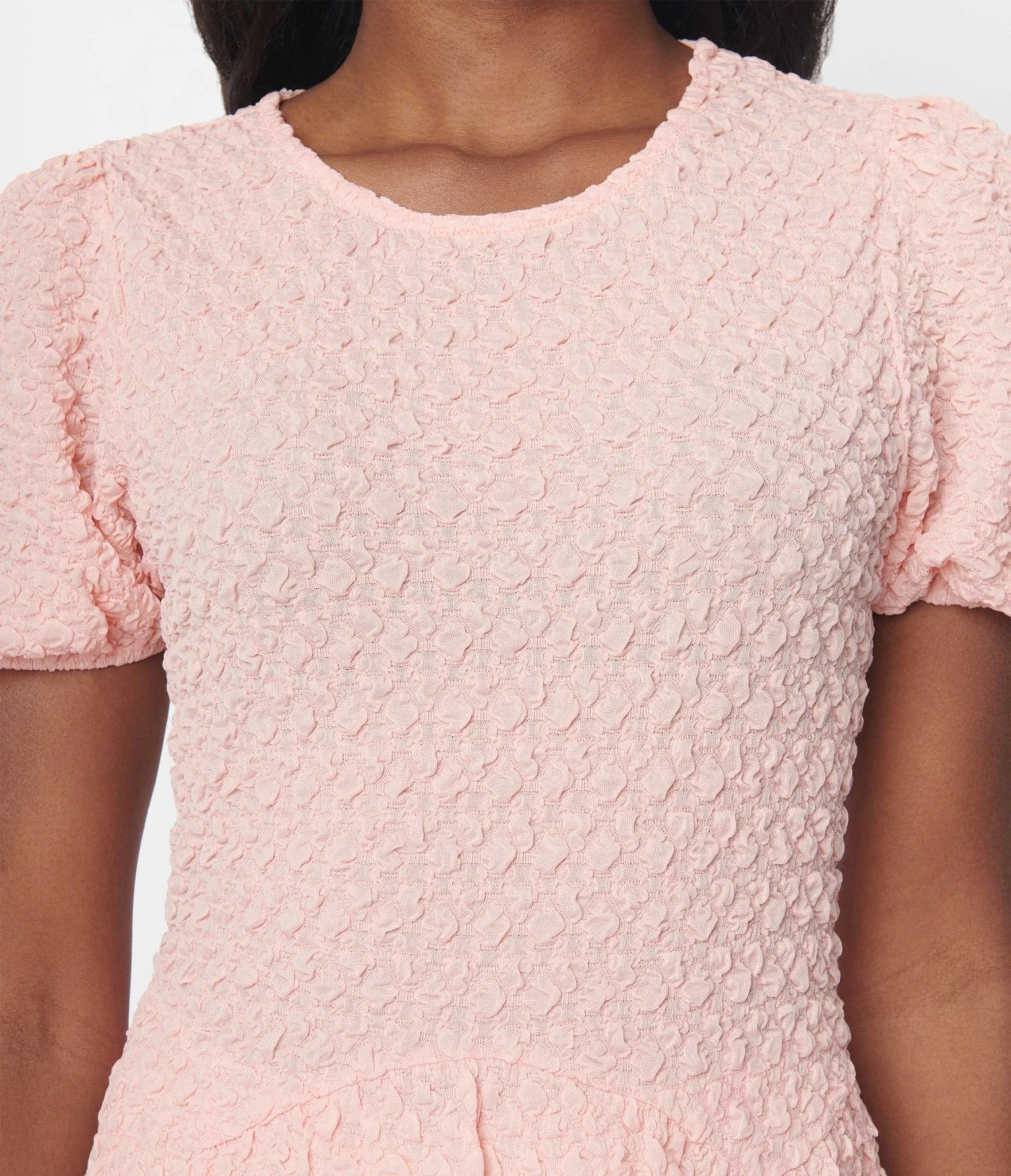 Pink Textured Peplum Blouse - Image 2