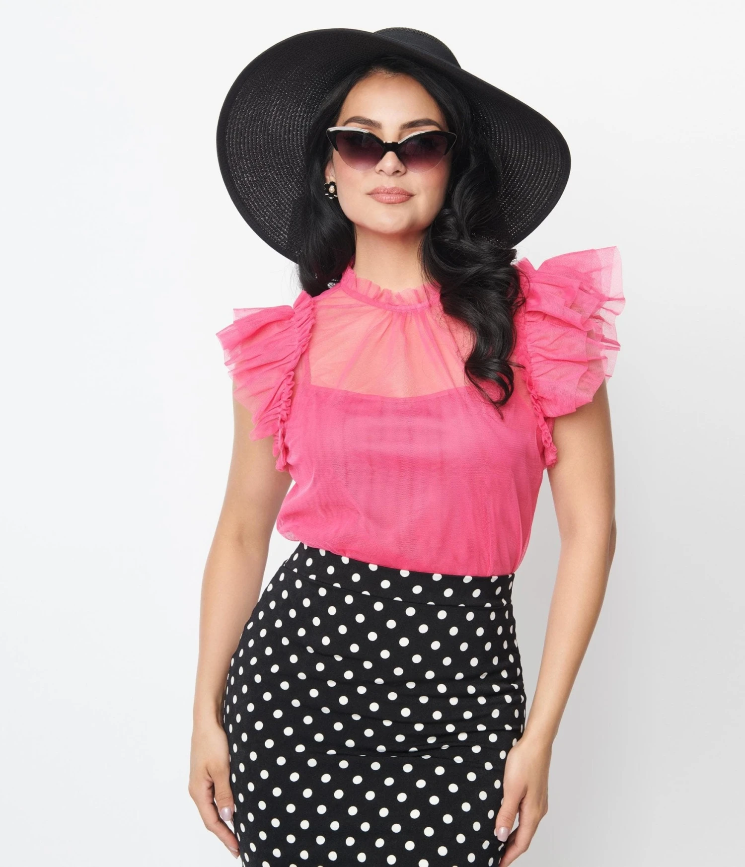 Pink Tulle Ruffle Sleeve Top