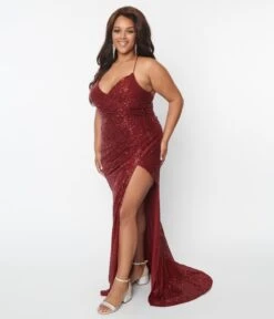 Plus Size 1930s Style Burgundy Sequin Bombshell Gown