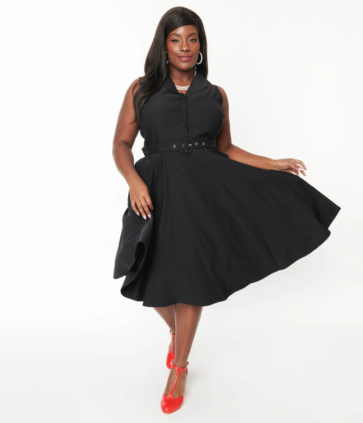 Plus Size Black Collared Jani Swing Dress - Image 2