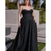Cinderella Divine Plus Size Black Glitter Corset Prom Ball Gown