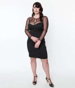Plus Size Black Illusion Neckline Katniss Wiggle Dress