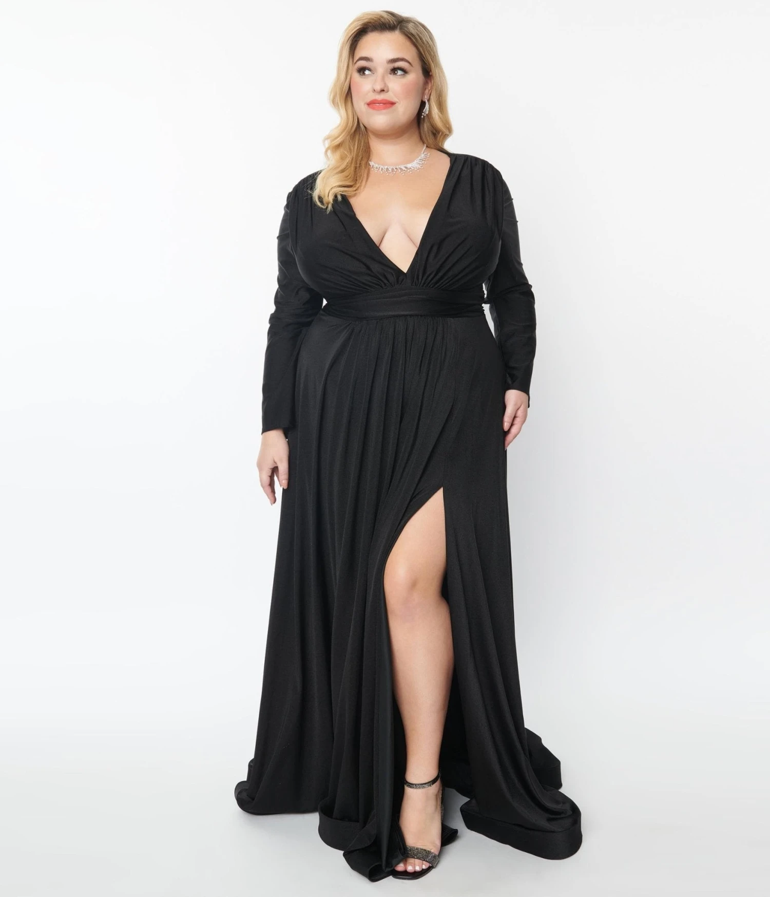 Plus Size Black Long Sleeve Sophisticated Goddess Gown - Image 5