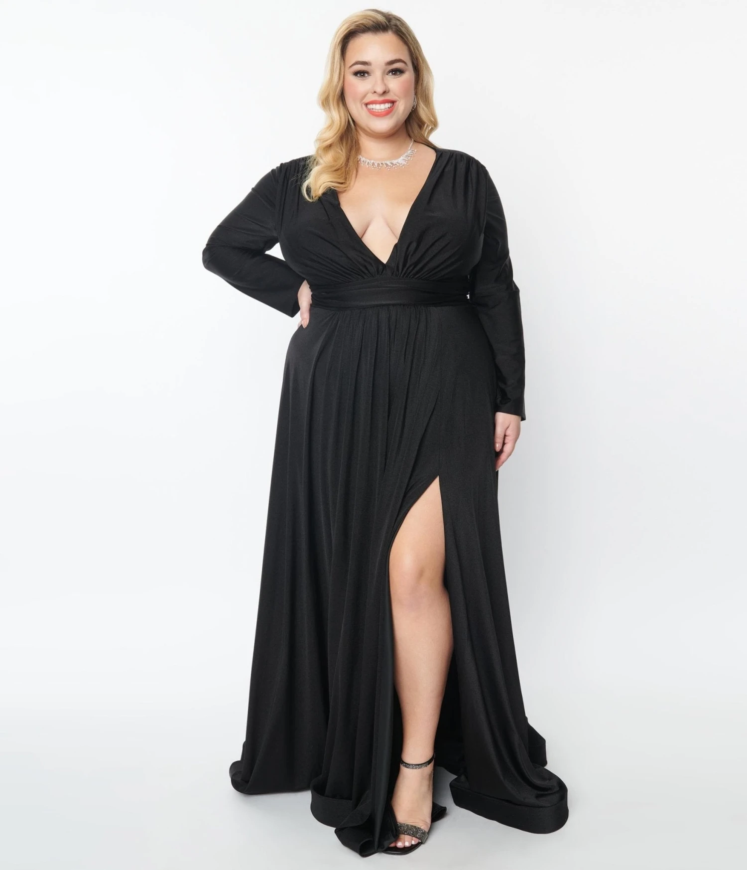 Plus Size Black Long Sleeve Sophisticated Goddess Gown - Image 4