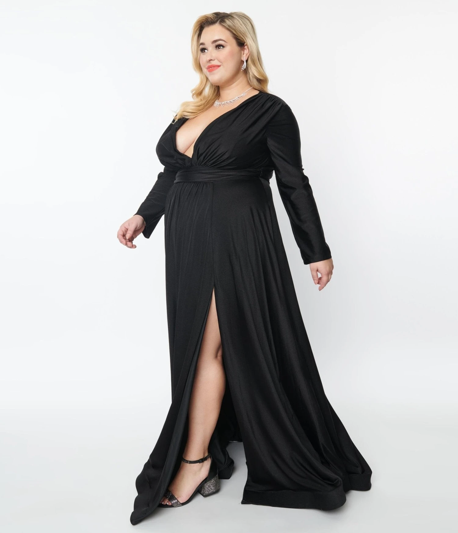 Plus Size Black Long Sleeve Sophisticated Goddess Gown - Image 3