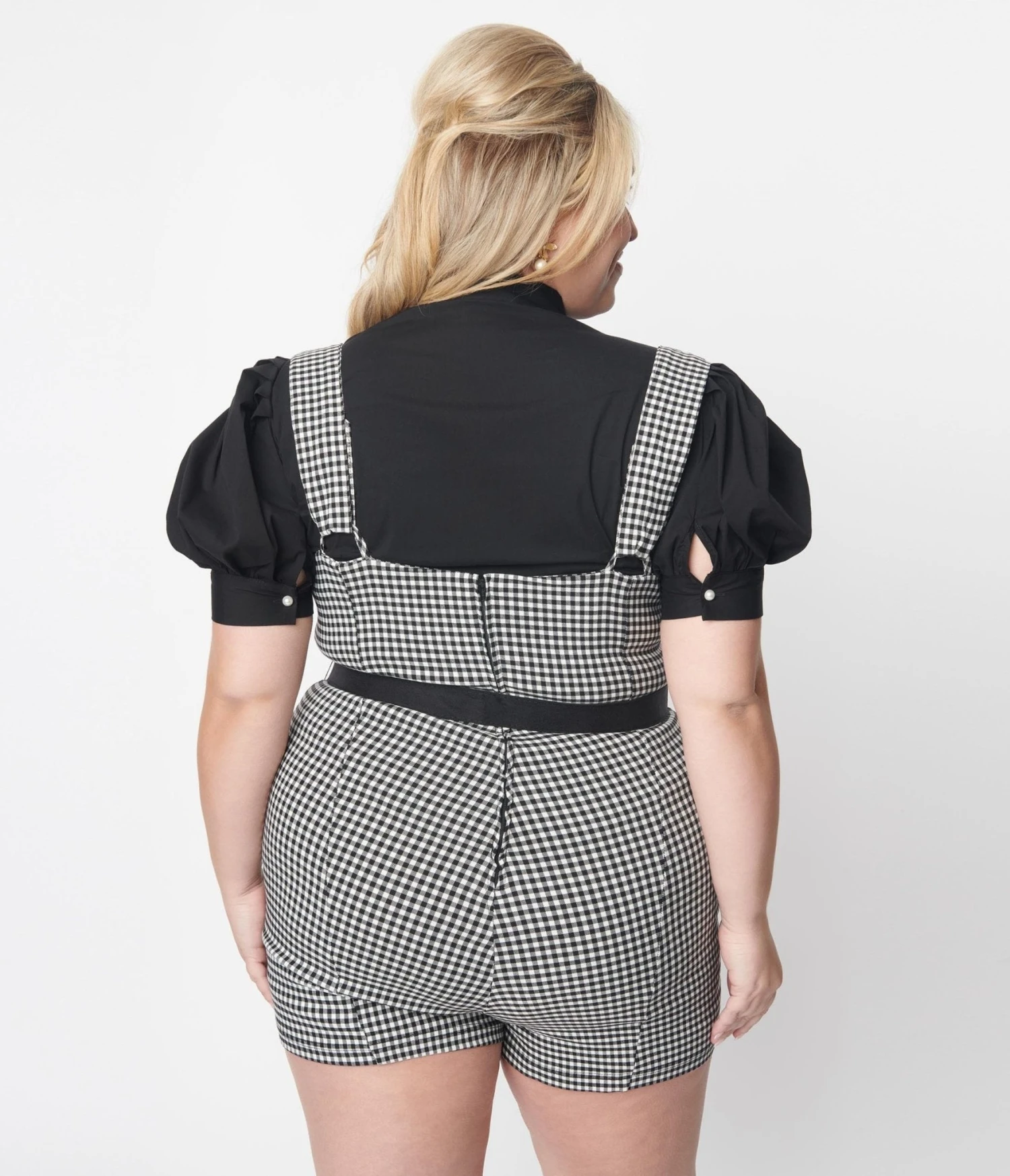 Plus Size Black Rhinestone Collar Button Down Top - Image 2