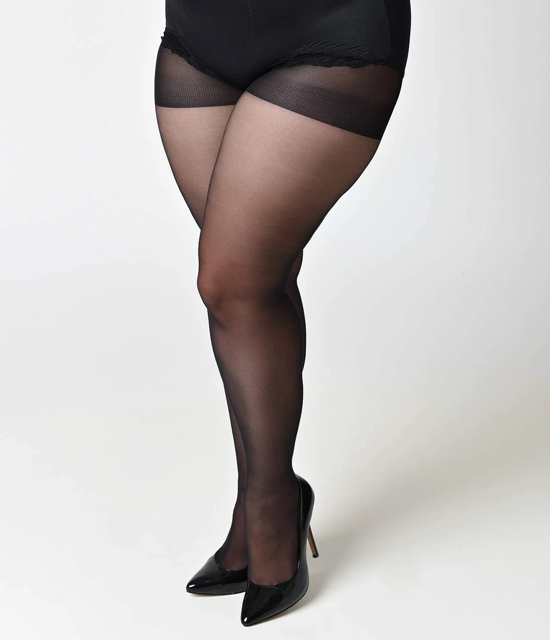 Plus Size Black Sheer Backseam Pantyhose - Image 2