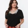 Plus Size Black Skeleton Hands Heart Crop Top