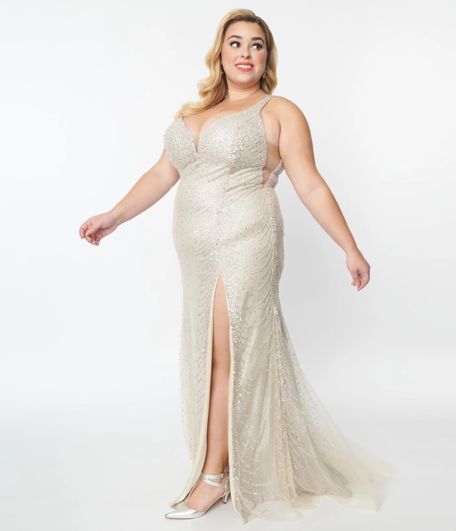 Plus Size Champagne Beaded Deco Harlow Wedding Dress - Image 4