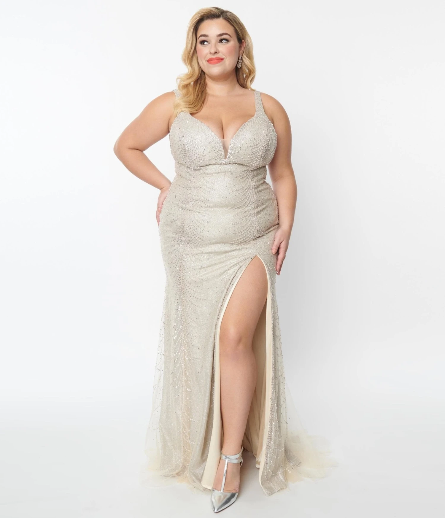 Plus Size Champagne Beaded Deco Harlow Wedding Dress - Image 5