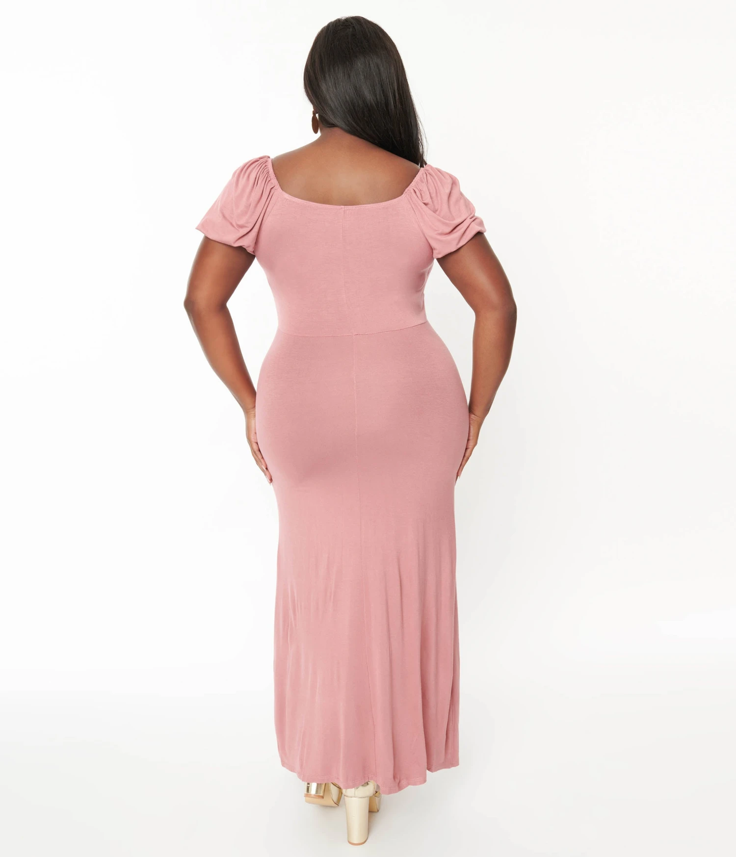 Plus Size Dusty Pink Off She Shoulder Maxi Dress - Image 3