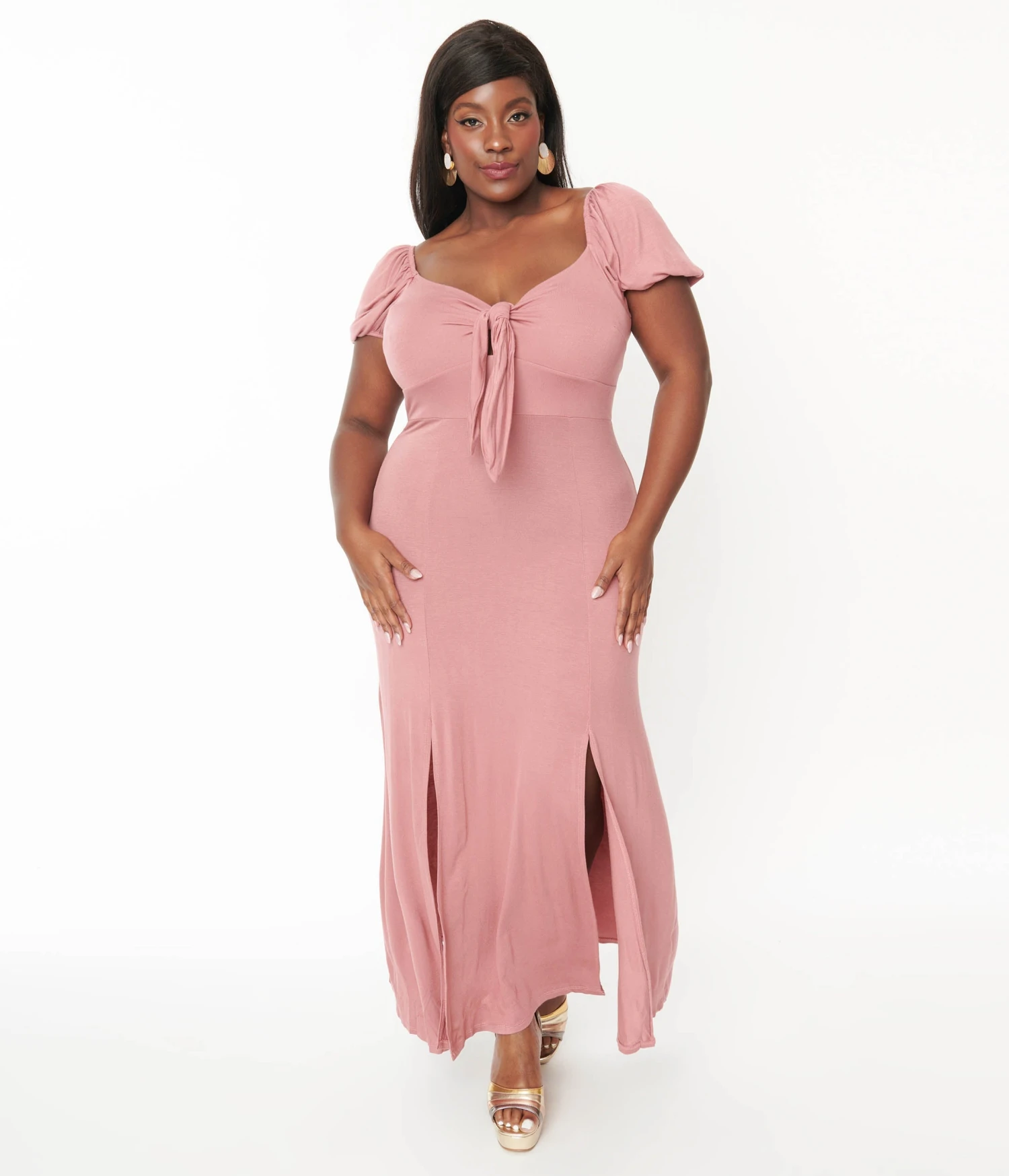 Plus Size Dusty Pink Off She Shoulder Maxi Dress - Image 2