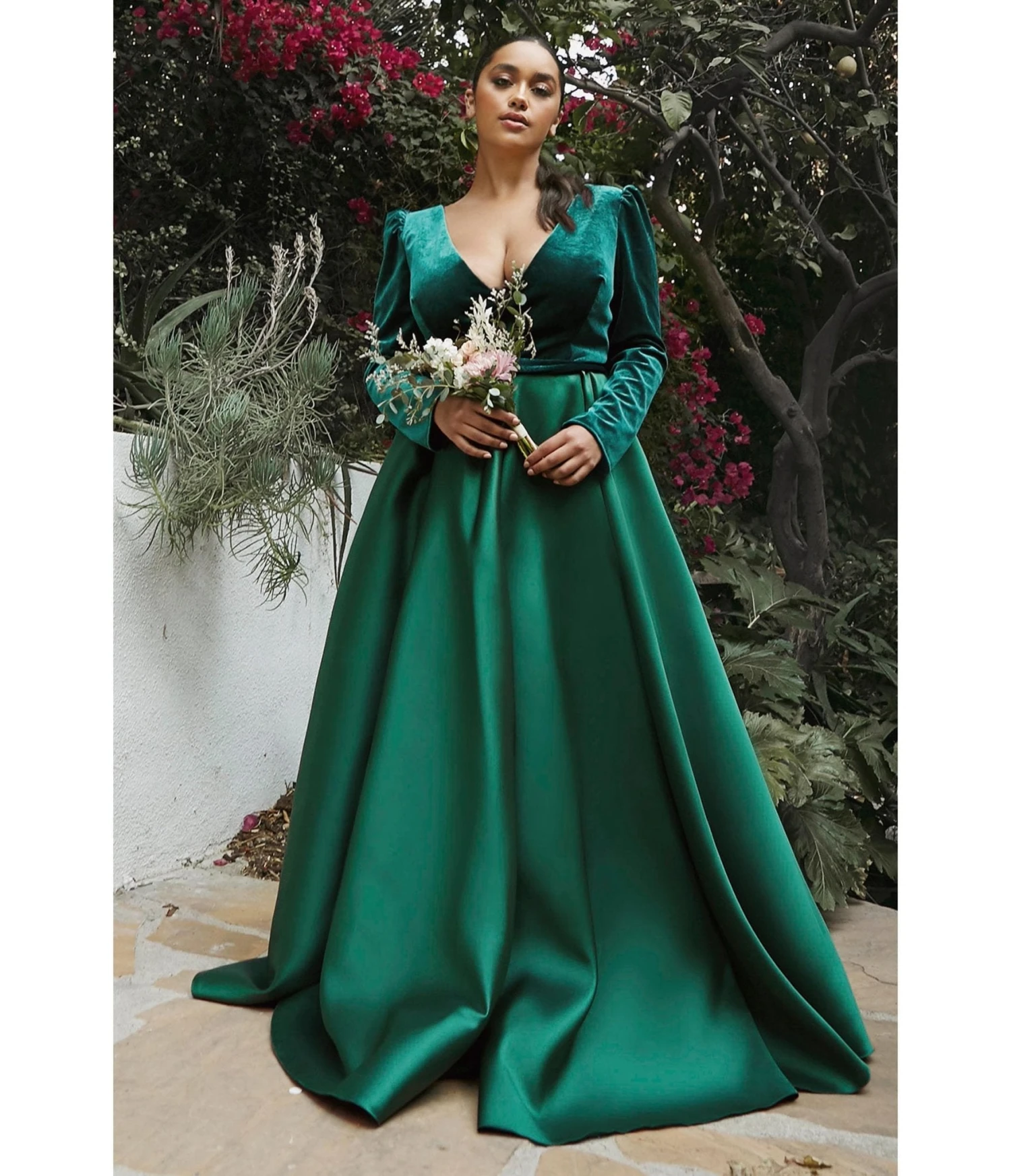 Cinderella Divine Plus Size Emerald Long Sleeve Bridesmaid Gown