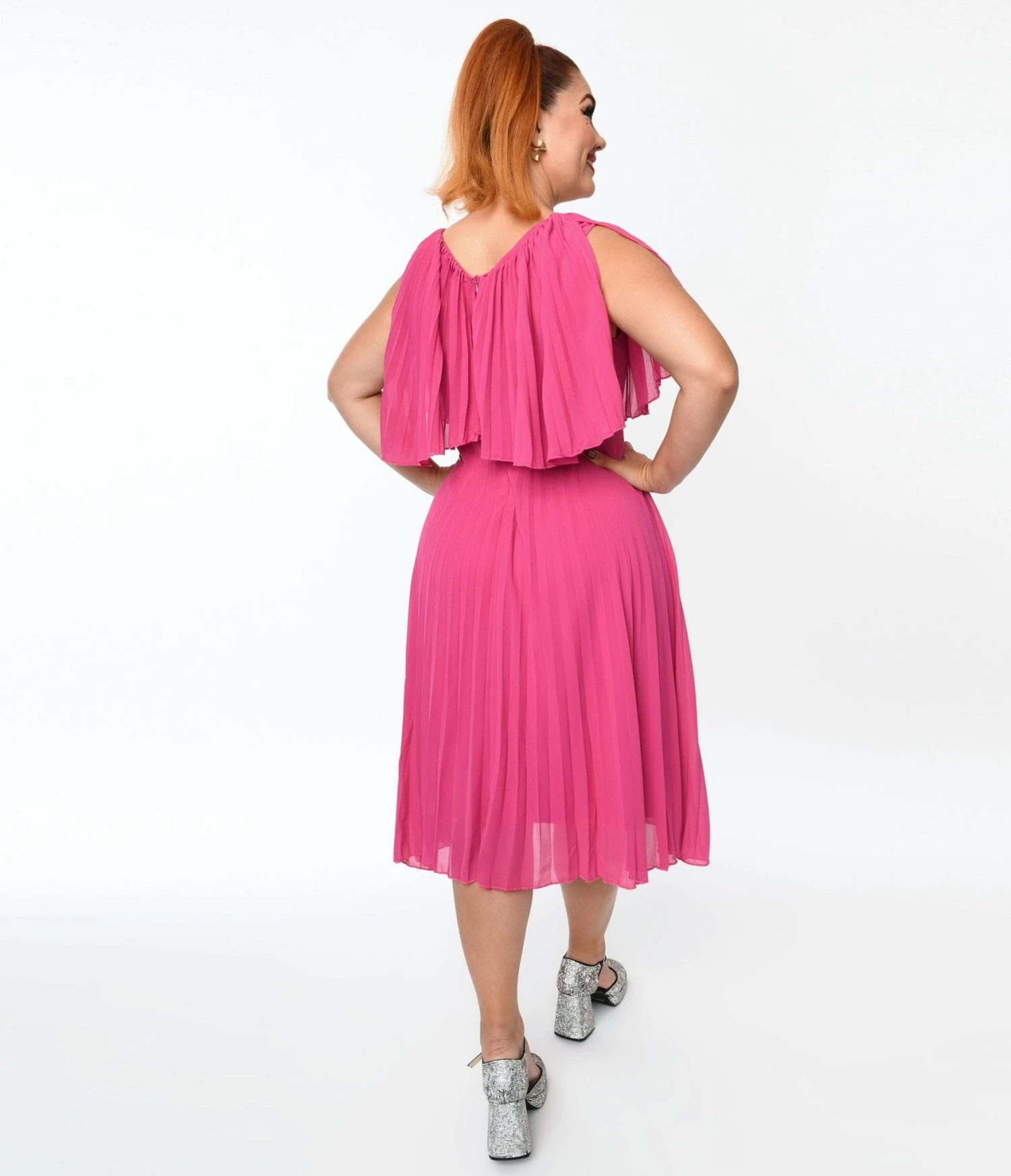Plus Size Fuchsia Pleated Midi Dress - Image 3