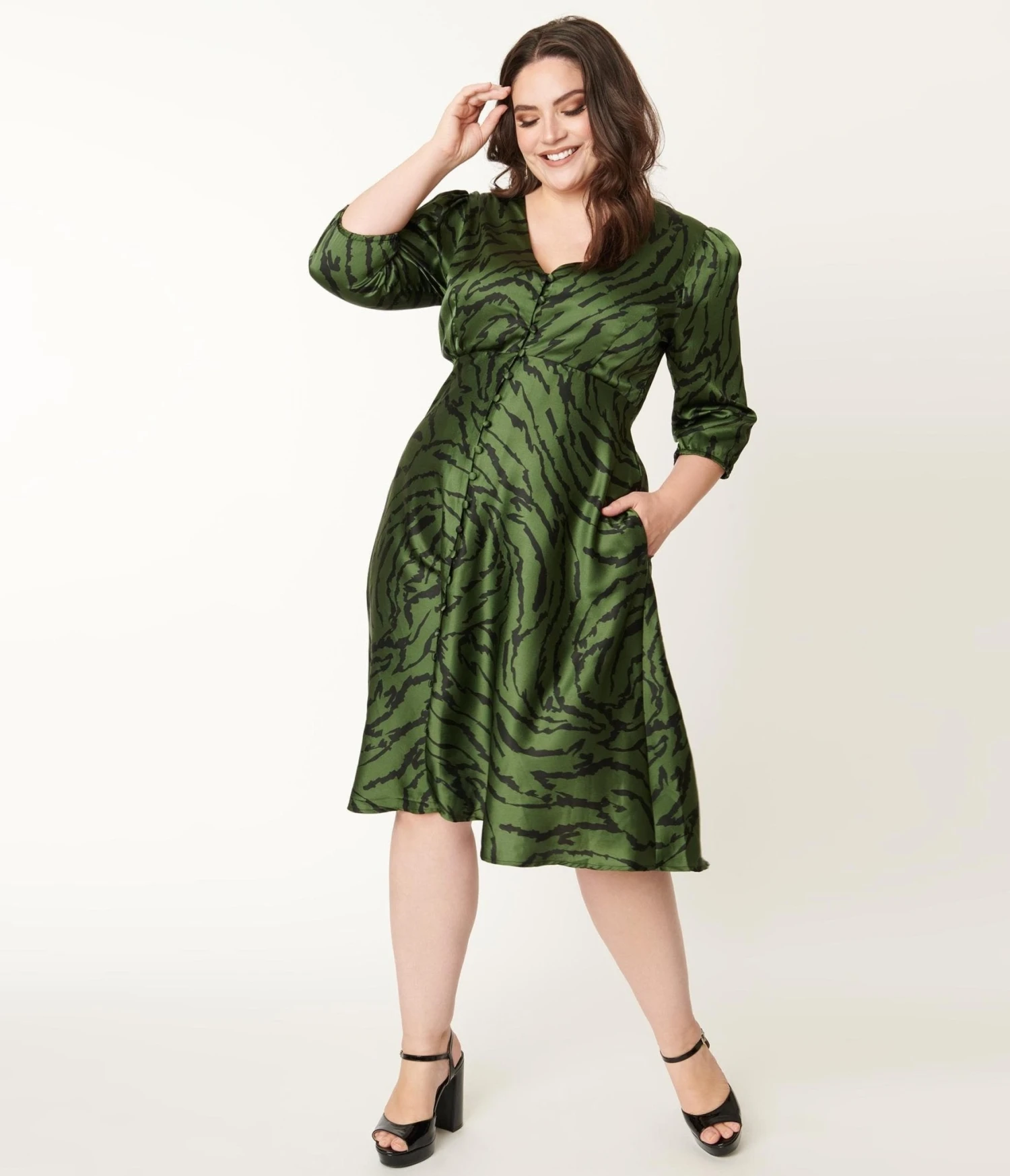 Plus Size Green Zebra Print Kira Swing Dress - Image 4