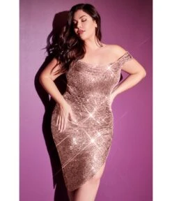 Cinderella Divine Plus Size Rose Gold Gathered Sequin Homecoming Dress
