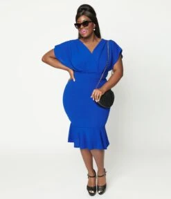 Plus Size Royal Blue Peplum Bodycon Dress