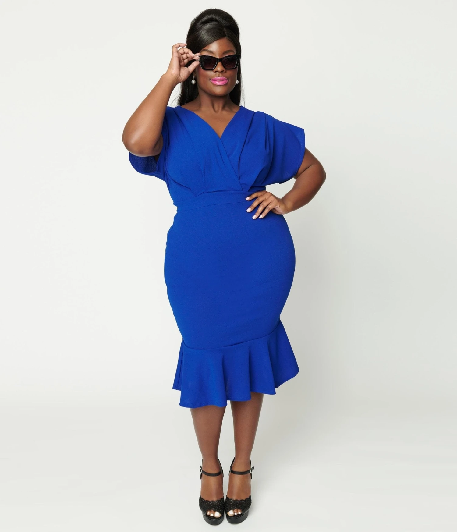 Plus Size Royal Blue Peplum Bodycon Dress - Image 4