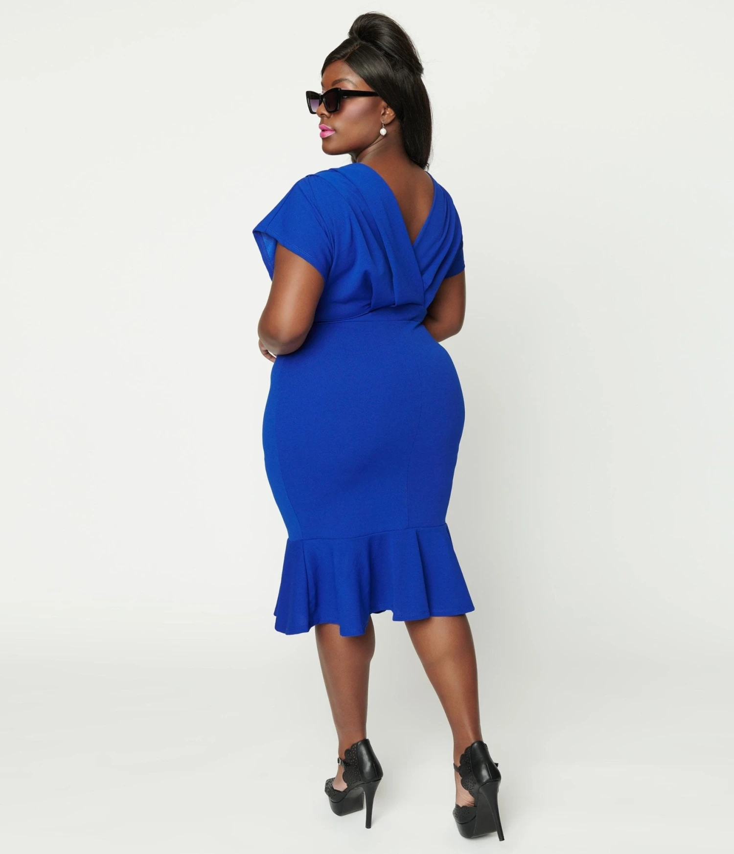 Plus Size Royal Blue Peplum Bodycon Dress - Image 2