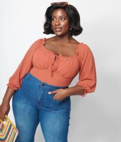 Plus Size Rust Orange Ruffle Top