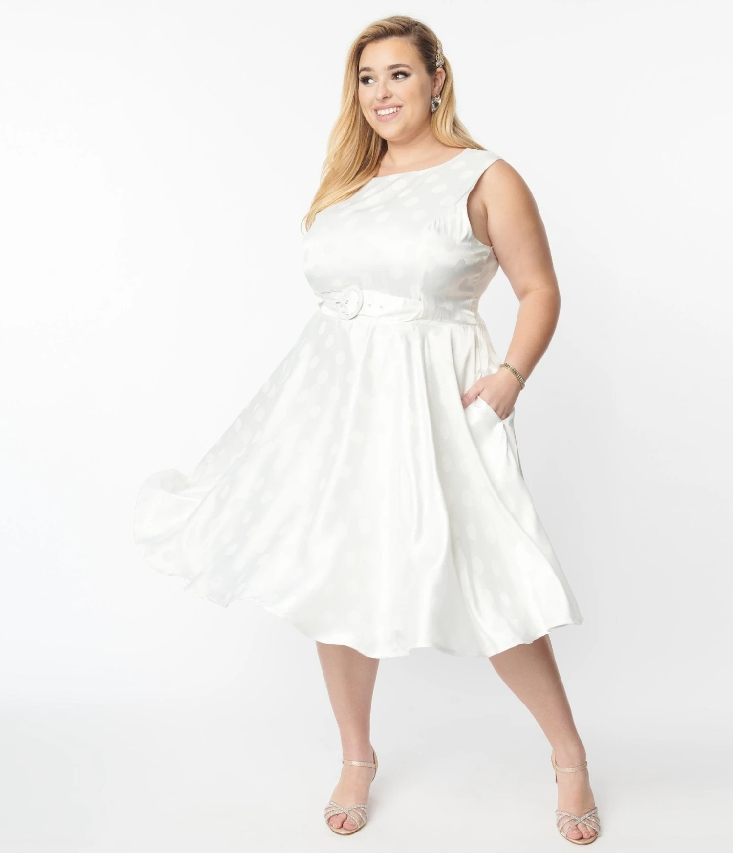 Plus Size Vintage Ivory Polka Dot Bridal Swing Dress