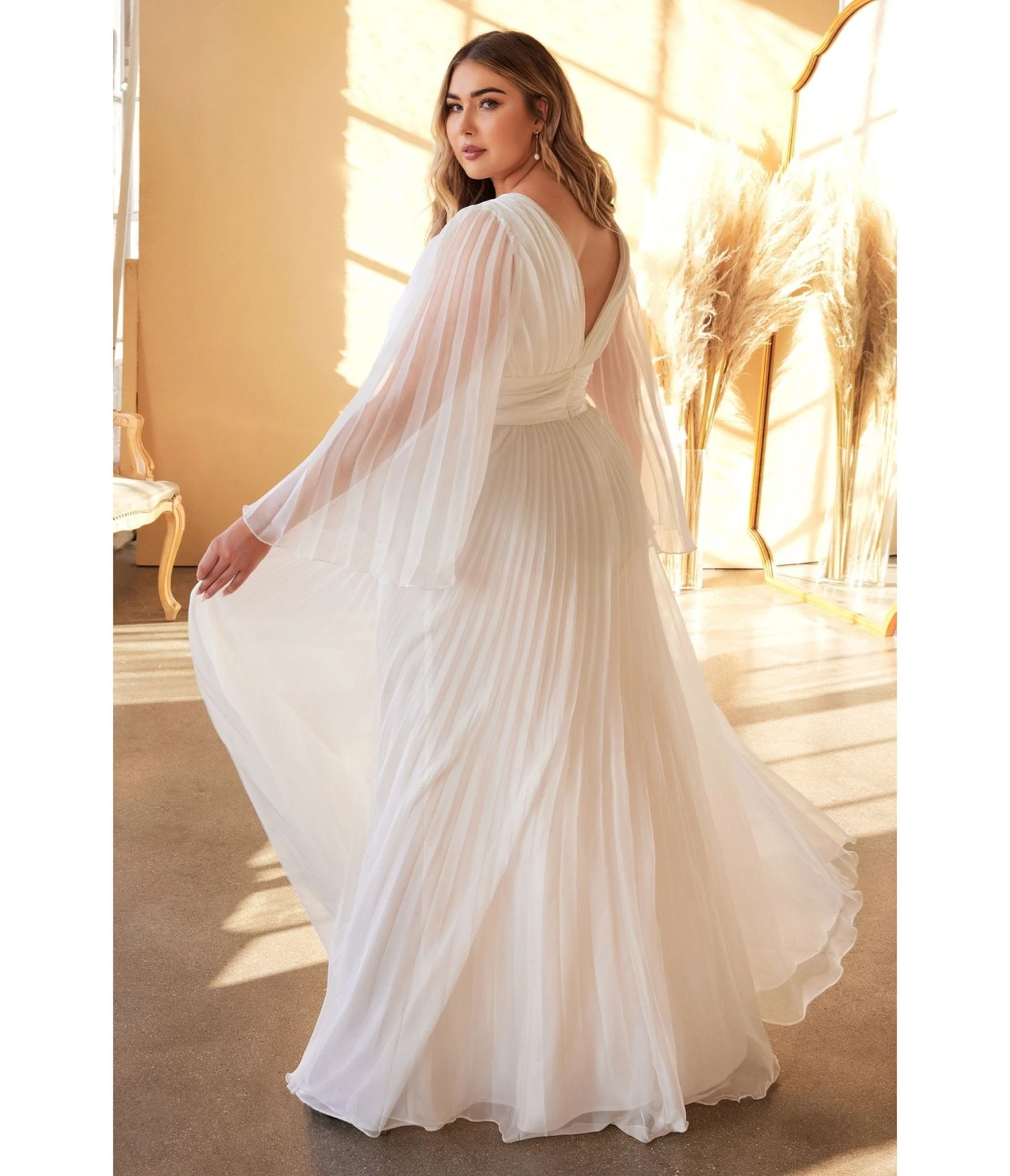 Cinderella Divine Plus Size White Pleated Bridal Dress - Image 2