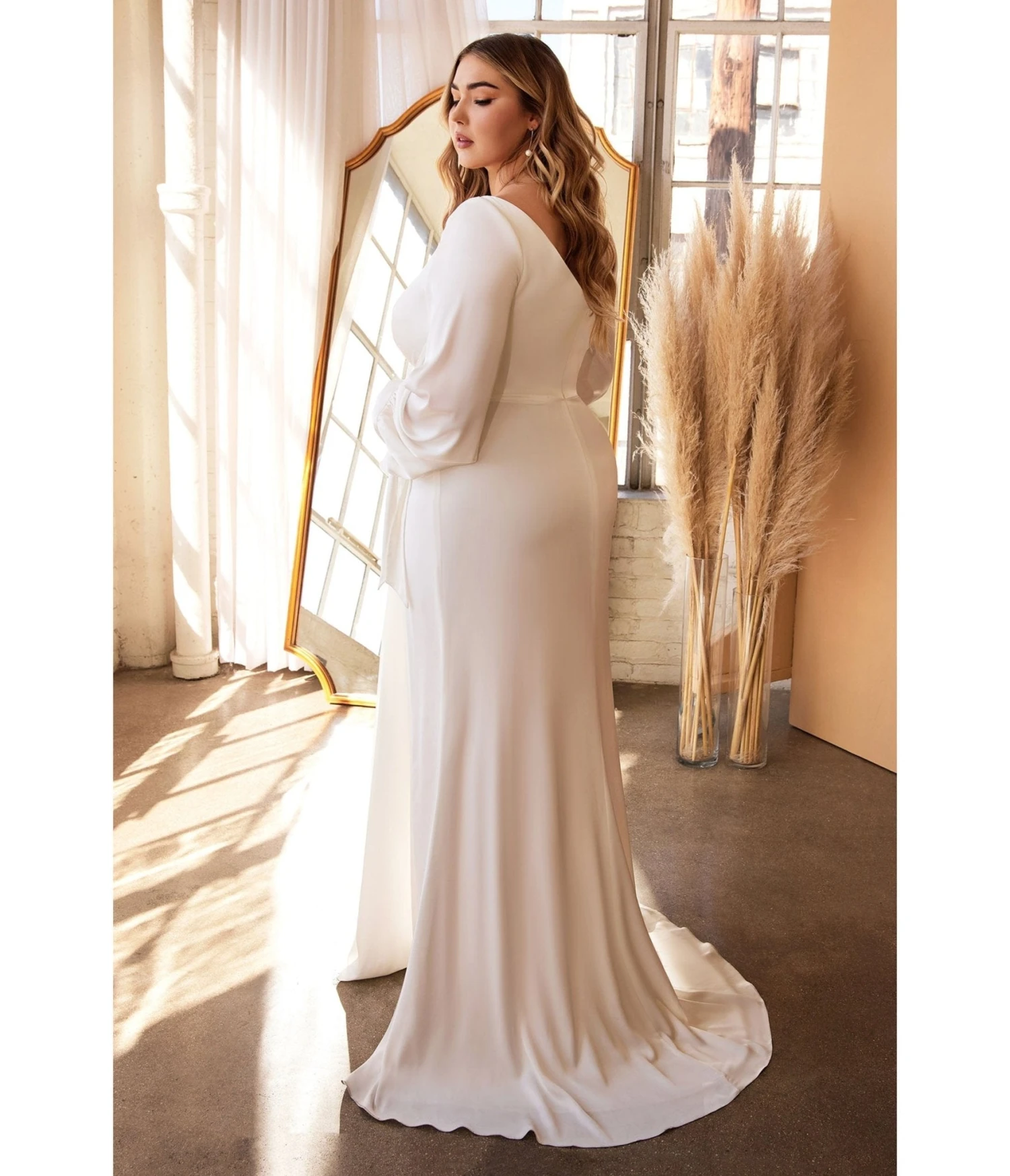 Cinderella Divine Plus Size White Portrait Satin Bridal Gown - Image 2