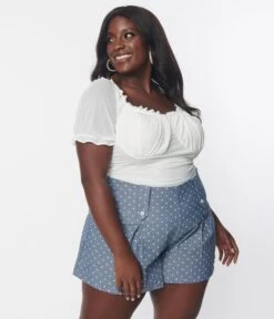 Plus Size White Ruched Puff Sleeve Top