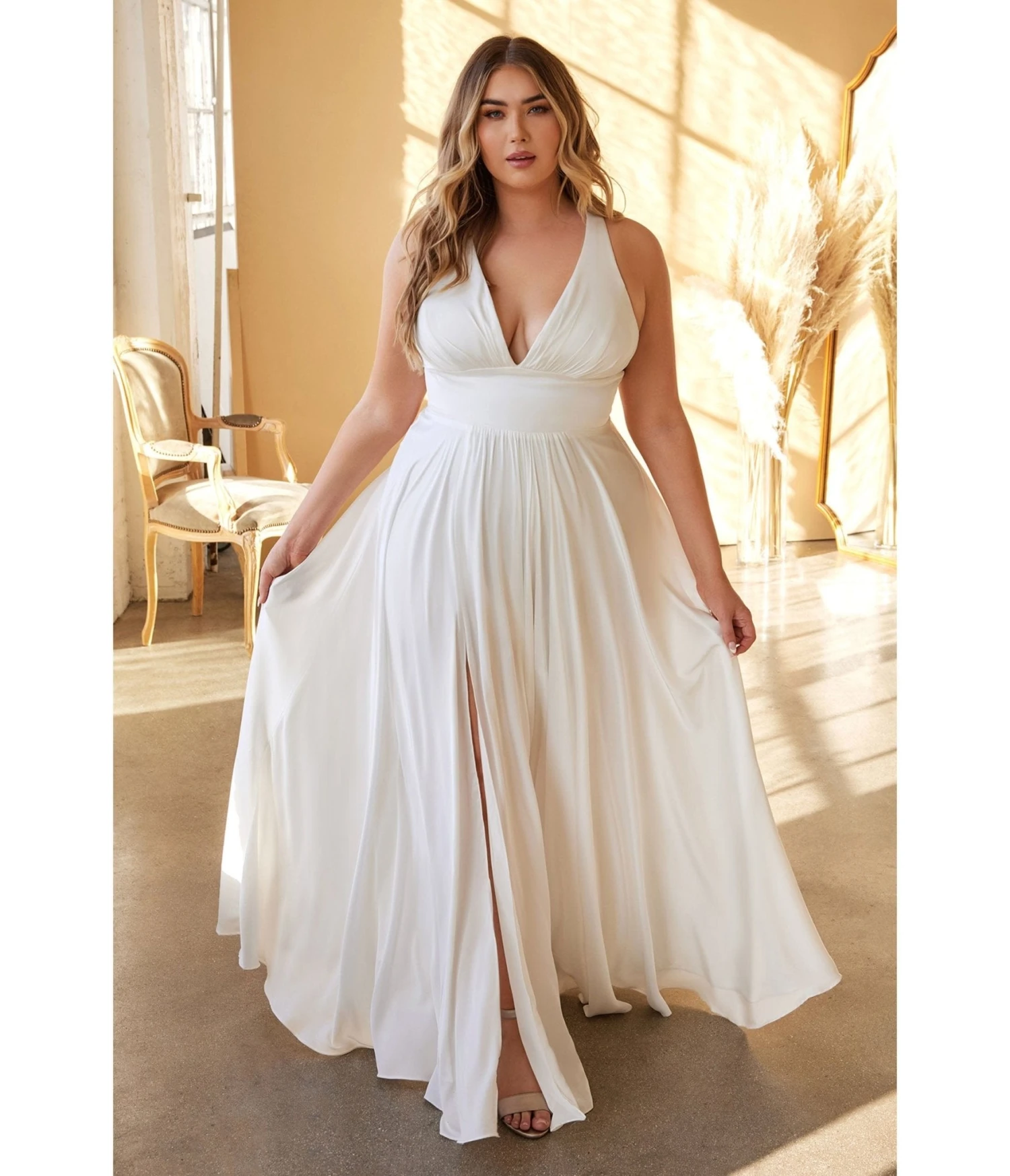 Cinderella Divine Plus Size White Satin A Line Bridal Gown - Image 3