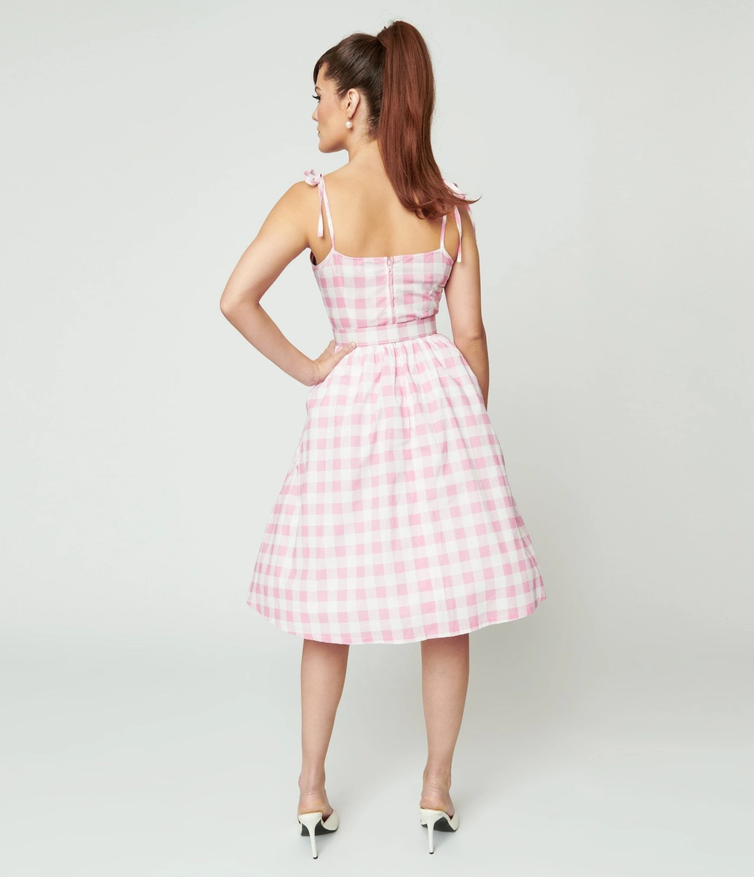 Preorder- Unique Vintage Pink & White Gingham Bobbie Swing Dress - Image 3