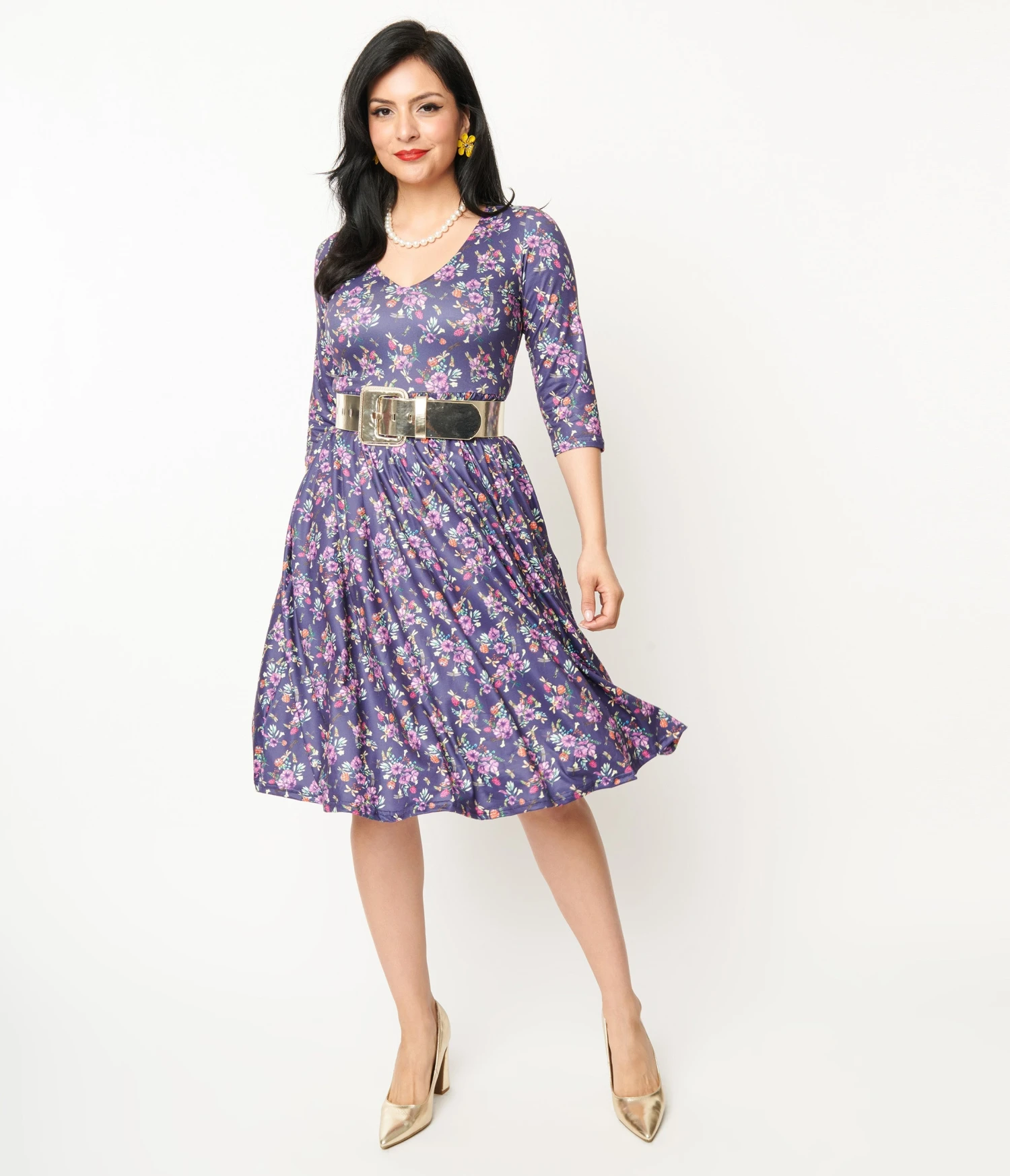 Purple Dragonfly Floral Print Fit & Flare Billie Dress