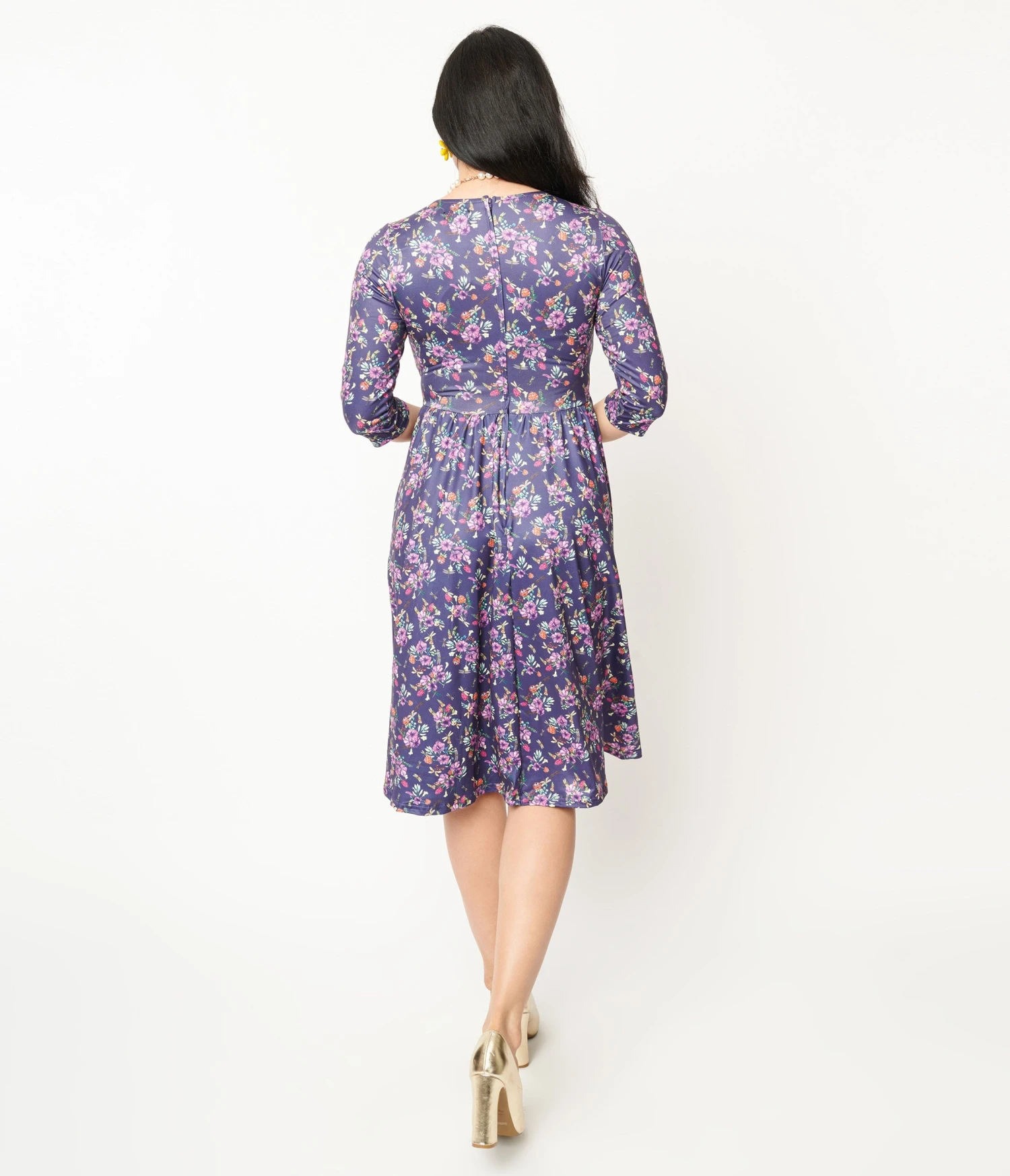Purple Dragonfly Floral Print Fit & Flare Billie Dress - Image 3
