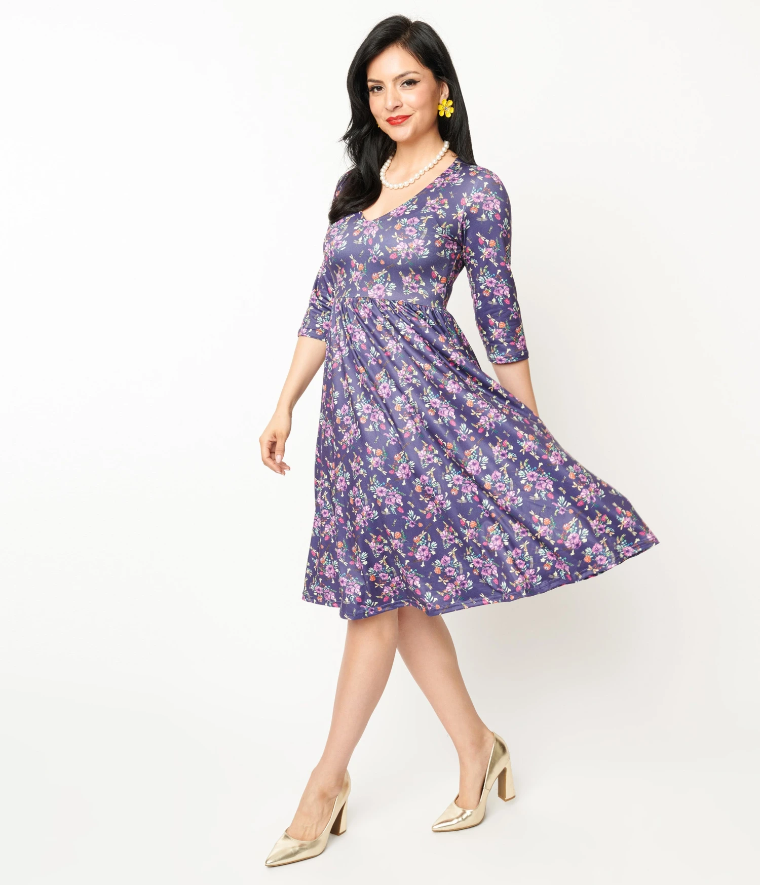 Purple Dragonfly Floral Print Fit & Flare Billie Dress - Image 2